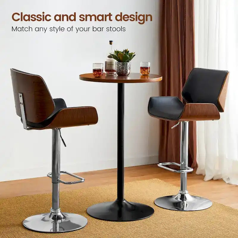 39.5" Round Pub Bar Table – Walnut / Black / Silver, MDF Top, Iron Base, Single
