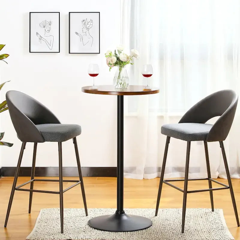 39.5" Round Pub Bar Table – Walnut / Black / Silver, MDF Top, Iron Base, Single
