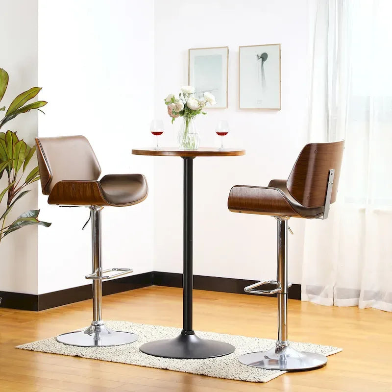 39.5" Round Pub Bar Table – Walnut / Black / Silver, MDF Top, Iron Base, Single