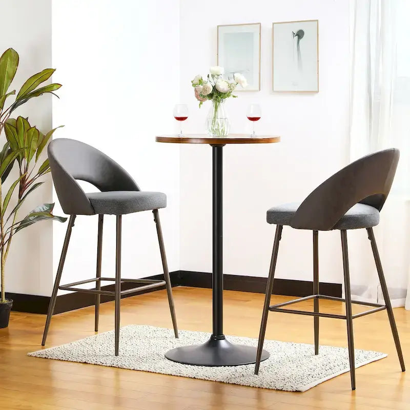 39.5" Round Pub Bar Table – Walnut / Black / Silver, MDF Top, Iron Base, Single