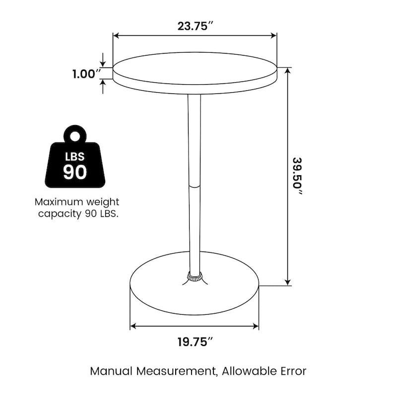 39.5" Round Pub Bar Table – Walnut / Black / Silver, MDF Top, Iron Base, Single