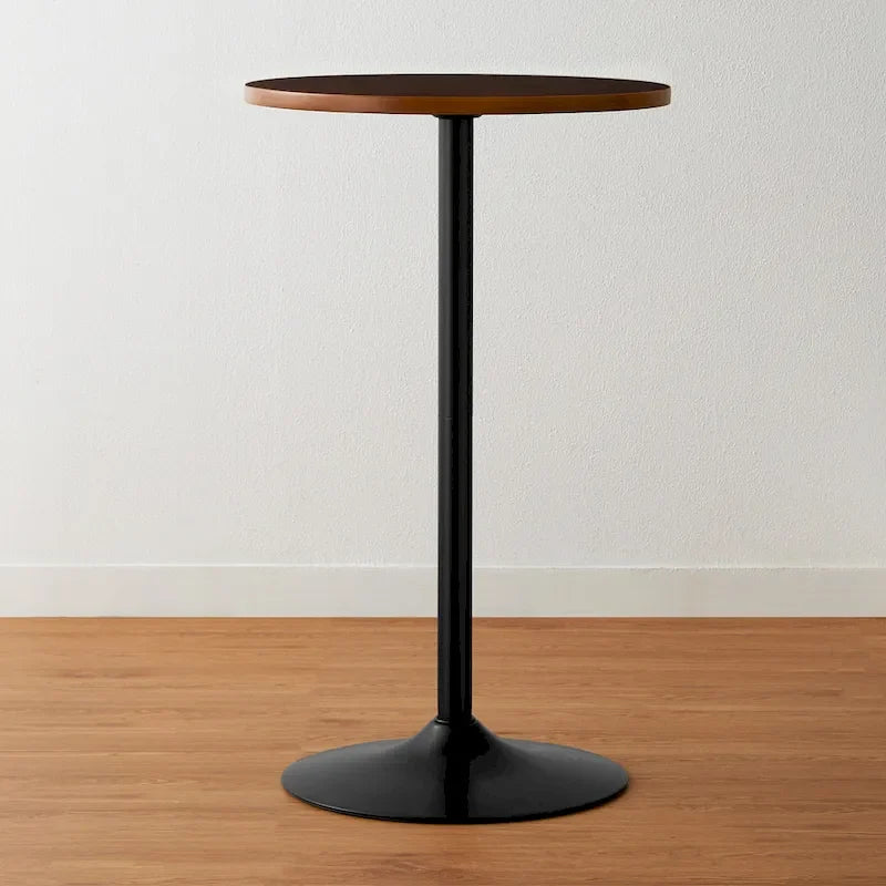 39.5" Round Pub Bar Table – Walnut / Black / Silver, MDF Top, Iron Base, Single