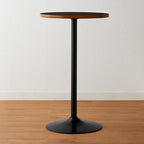 39.5" Round Pub Bar Table – Walnut / Black / Silver, MDF Top, Iron Base, Single