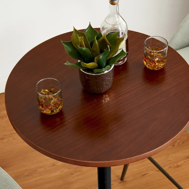 39.5" Round Pub Bar Table – Walnut / Black / Silver, MDF Top, Iron Base, Single