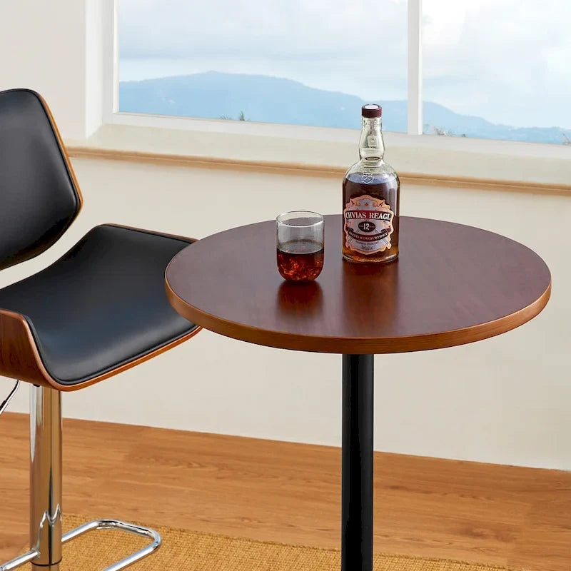 39.5" Round Pub Bar Table – Walnut / Black / Silver, MDF Top, Iron Base, Single