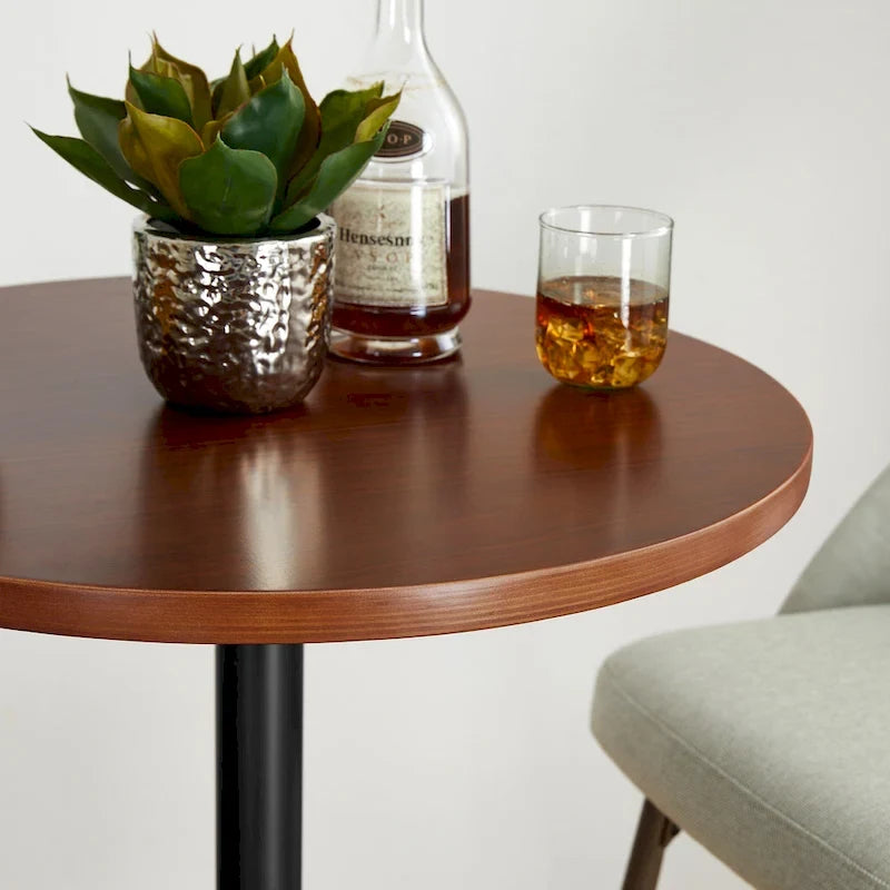 39.5" Round Pub Bar Table – Walnut / Black / Silver, MDF Top, Iron Base, Single