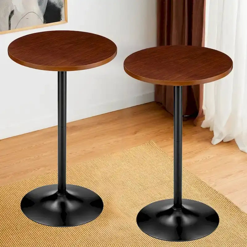 39.5" Round Pub Bar Table – Walnut / Black / Silver, MDF Top, Iron Base, Single