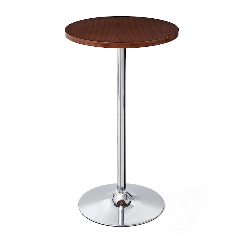 39.5" Round Pub Bar Table – Walnut / Black / Silver, MDF Top, Iron Base, Single