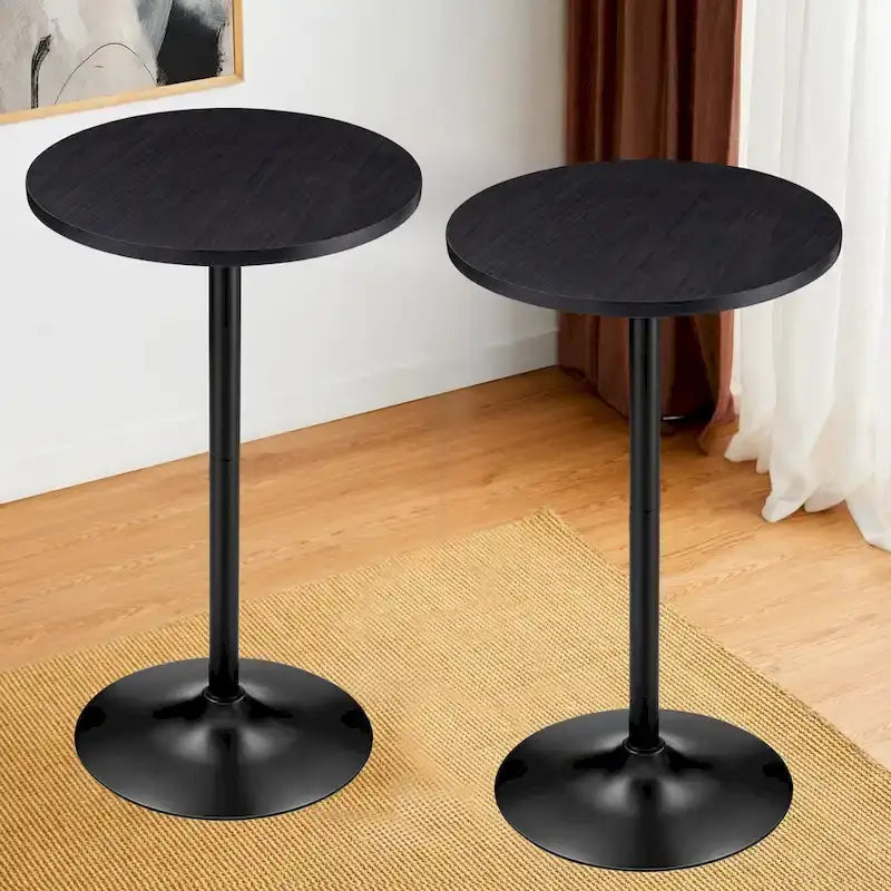 39.5" Round Pub Bar Table – Walnut / Black / Silver, MDF Top, Iron Base, Single