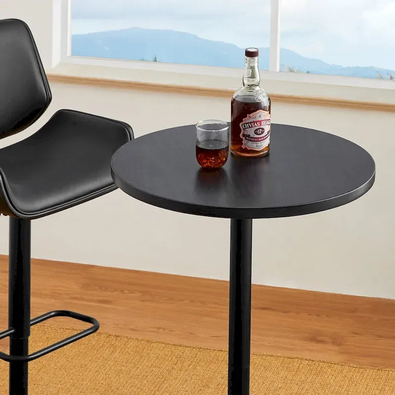 39.5" Round Pub Bar Table – Walnut / Black / Silver, MDF Top, Iron Base, Single