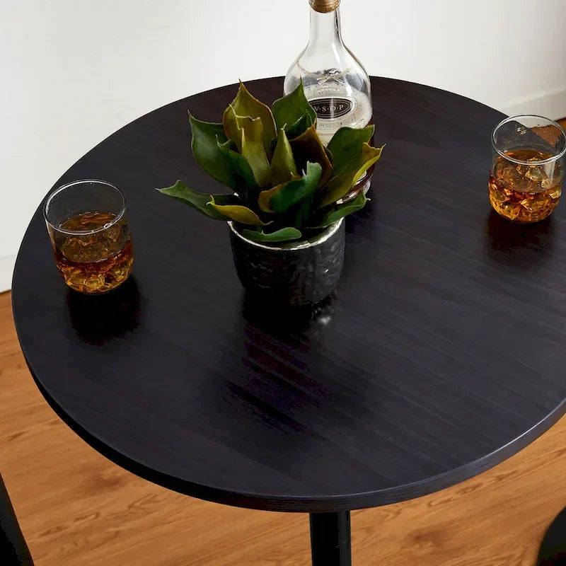 39.5" Round Pub Bar Table – Walnut / Black / Silver, MDF Top, Iron Base, Single