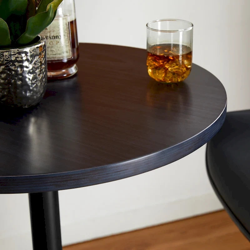 39.5" Round Pub Bar Table – Walnut / Black / Silver, MDF Top, Iron Base, Single