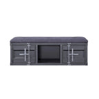 56" Industrial Storage Bench – Gray, Fabric Seat, Metal Frame, 2 Side Cabinets, Seats 2–3
