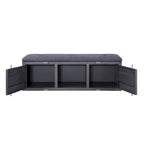 56" Industrial Storage Bench – Gray, Fabric Seat, Metal Frame, 2 Side Cabinets, Seats 2–3