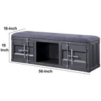 56" Industrial Storage Bench – Gray, Fabric Seat, Metal Frame, 2 Side Cabinets, Seats 2–3