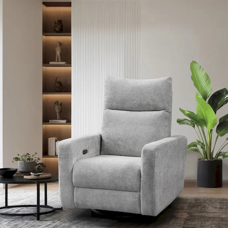 Power Swivel Glider Recliner – Beige / Light Grey / Black / Deep Blue / Dark Grey, USB Port, Single