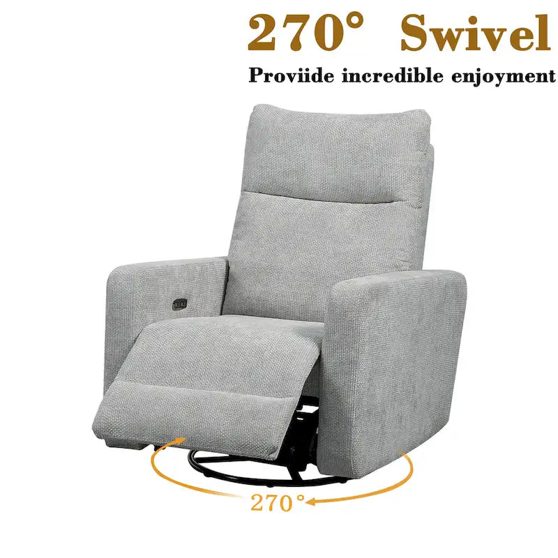 Power Swivel Glider Recliner – Beige / Light Grey / Black / Deep Blue / Dark Grey, USB Port, Single