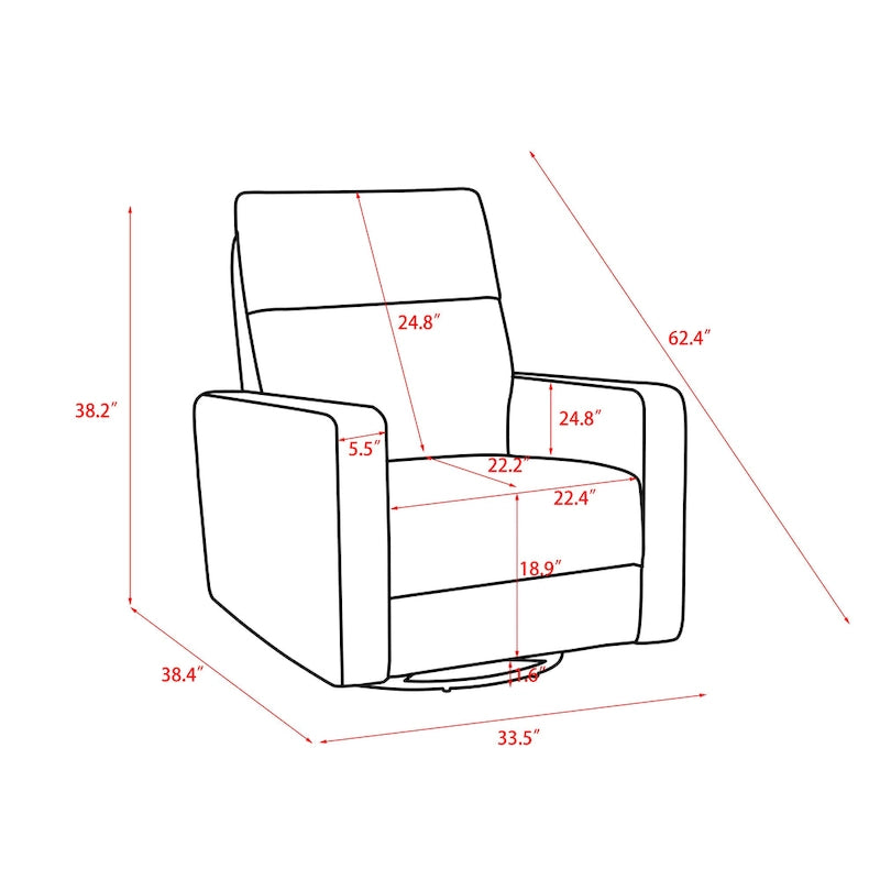 Power Swivel Glider Recliner – Beige / Light Grey / Black / Deep Blue / Dark Grey, USB Port, Single