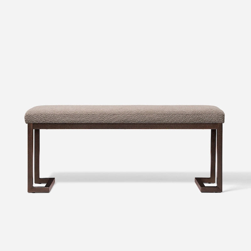 Boucle Upholstered Accent Bench – Grey / Beige, Metal Frame, Contemporary Style, Single