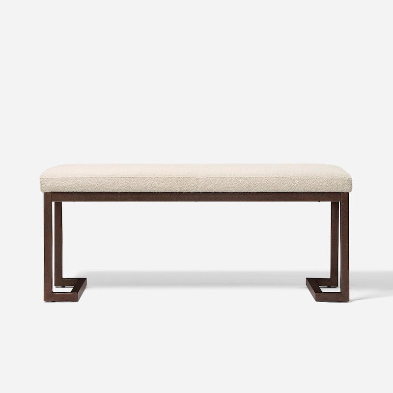 Boucle Upholstered Accent Bench – Grey / Beige, Metal Frame, Contemporary Style, Single