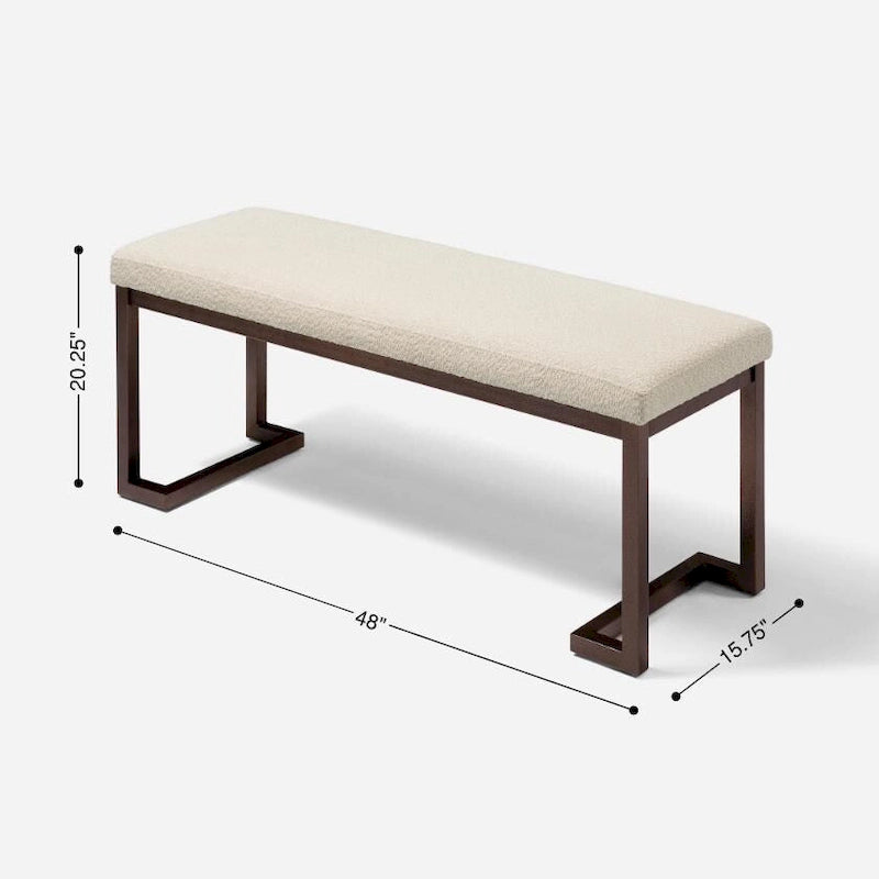 Boucle Upholstered Accent Bench – Grey / Beige, Metal Frame, Contemporary Style, Single