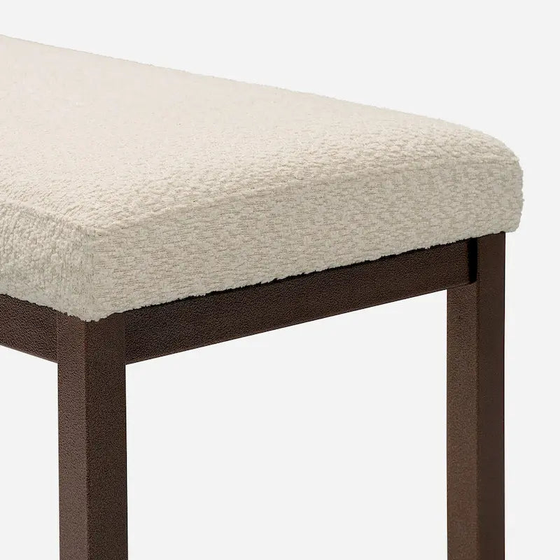 Boucle Upholstered Accent Bench – Grey / Beige, Metal Frame, Contemporary Style, Single