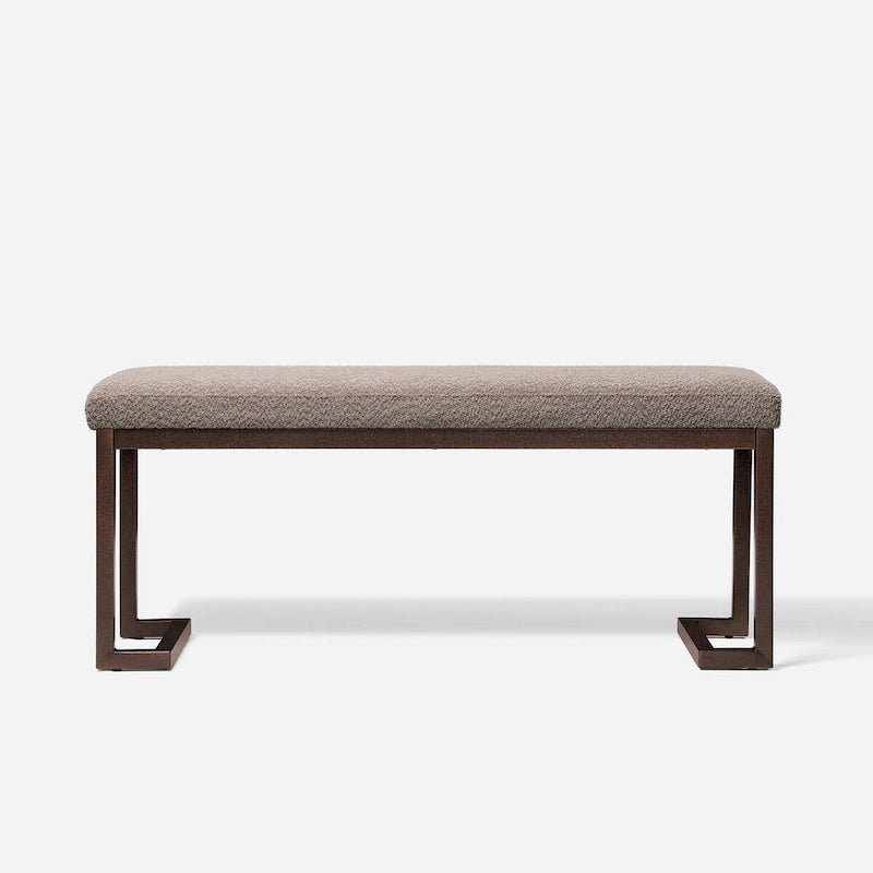 Boucle Upholstered Accent Bench – Grey / Beige, Metal Frame, Contemporary Style, Single