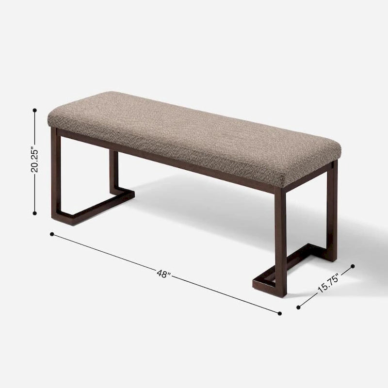 Boucle Upholstered Accent Bench – Grey / Beige, Metal Frame, Contemporary Style, Single