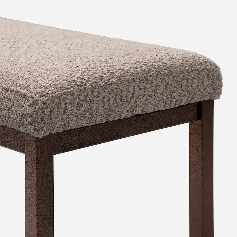 Boucle Upholstered Accent Bench – Grey / Beige, Metal Frame, Contemporary Style, Single