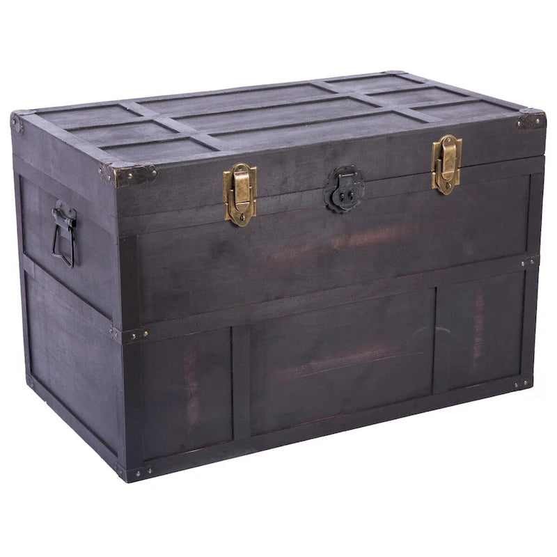 Antique-Style Cedar Wood Storage Chest – Dark Brown, Wood Top, Single-Person Assembly