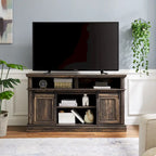 58" TV Stand with Sliding Doors & Adjustable Shelf – Antique White / Brown, Mid-Century Style, Single