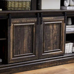 58" TV Stand with Sliding Doors & Adjustable Shelf – Antique White / Brown, Mid-Century Style, Single