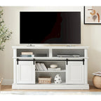 58" TV Stand with Sliding Doors & Adjustable Shelf – Antique White / Brown, Mid-Century Style, Single