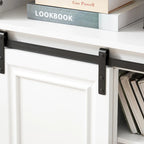 58" TV Stand with Sliding Doors & Adjustable Shelf – Antique White / Brown, Mid-Century Style, Single