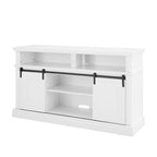 58" TV Stand with Sliding Doors & Adjustable Shelf – Antique White / Brown, Mid-Century Style, Single