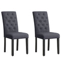 Linen Parsons Upholstered Dining Chair – Grey / Brown / White, Button Tufted, Set of 2