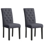 Linen Parsons Upholstered Dining Chair – Grey / Brown / White, Button Tufted, Set of 2