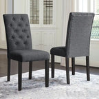 Linen Parsons Upholstered Dining Chair – Grey / Brown / White, Button Tufted, Set of 2