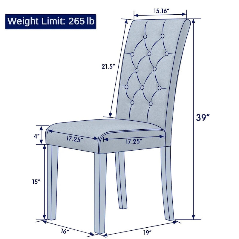 Linen Parsons Upholstered Dining Chair – Grey / Brown / White, Button Tufted, Set of 2