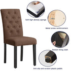 Linen Parsons Upholstered Dining Chair – Grey / Brown / White, Button Tufted, Set of 2