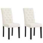 Linen Parsons Upholstered Dining Chair – Grey / Brown / White, Button Tufted, Set of 2