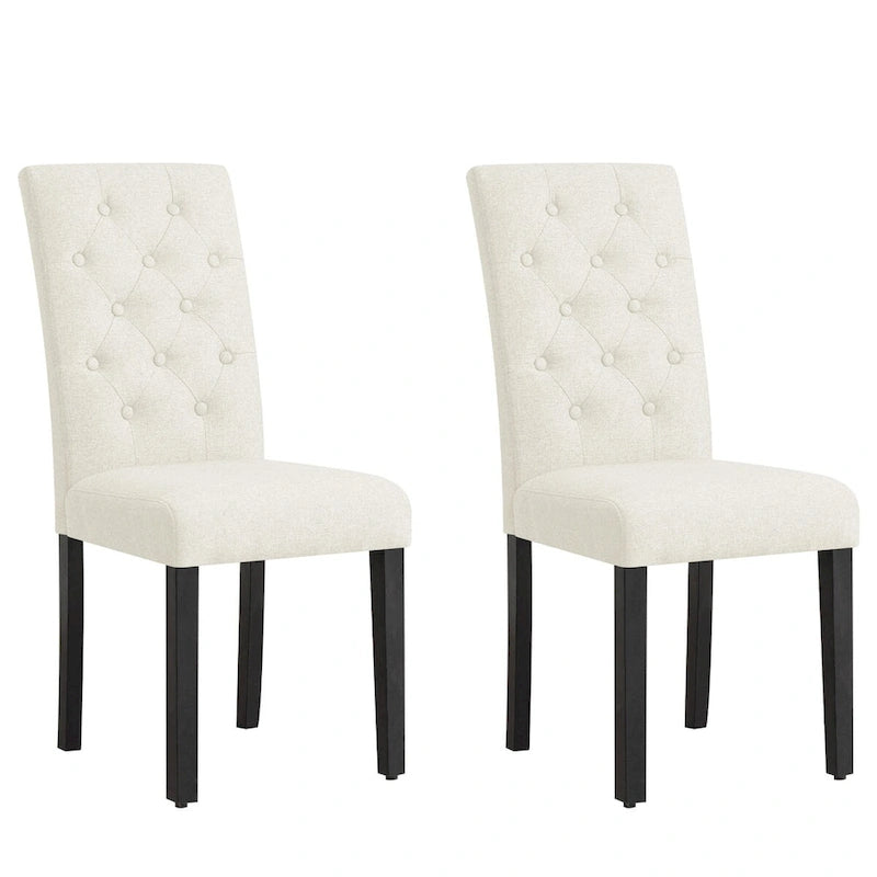 Linen Parsons Upholstered Dining Chair – Grey / Brown / White, Button Tufted, Set of 2