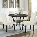Linen Parsons Upholstered Dining Chair – Grey / Brown / White, Button Tufted, Set of 2