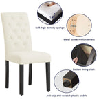 Linen Parsons Upholstered Dining Chair – Grey / Brown / White, Button Tufted, Set of 2