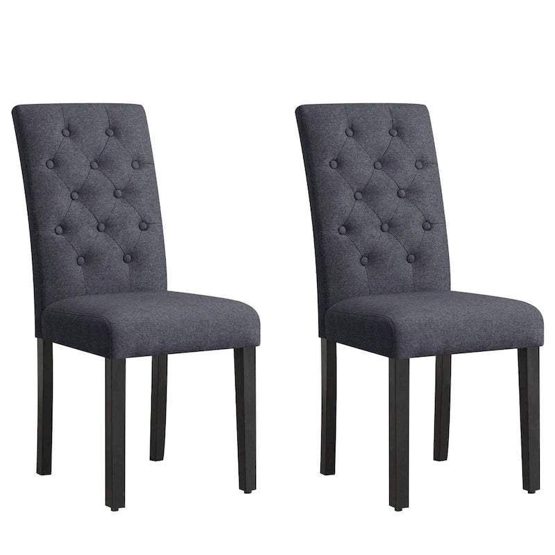 Linen Parsons Upholstered Dining Chair – Grey / Brown / White, Button Tufted, Set of 2
