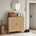 Natural Rattan BOHO Sideboard Buffet Cabinet – Bamboo & PE Rattan, Gold Handles, 1–2 Person Assembly
