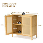 Natural Rattan BOHO Sideboard Buffet Cabinet – Bamboo & PE Rattan, Gold Handles, 1–2 Person Assembly