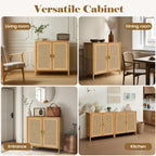 Natural Rattan BOHO Sideboard Buffet Cabinet – Bamboo & PE Rattan, Gold Handles, 1–2 Person Assembly