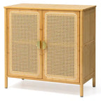Natural Rattan BOHO Sideboard Buffet Cabinet – Bamboo & PE Rattan, Gold Handles, 1–2 Person Assembly