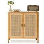 Natural Rattan BOHO Sideboard Buffet Cabinet – Bamboo & PE Rattan, Gold Handles, 1–2 Person Assembly
